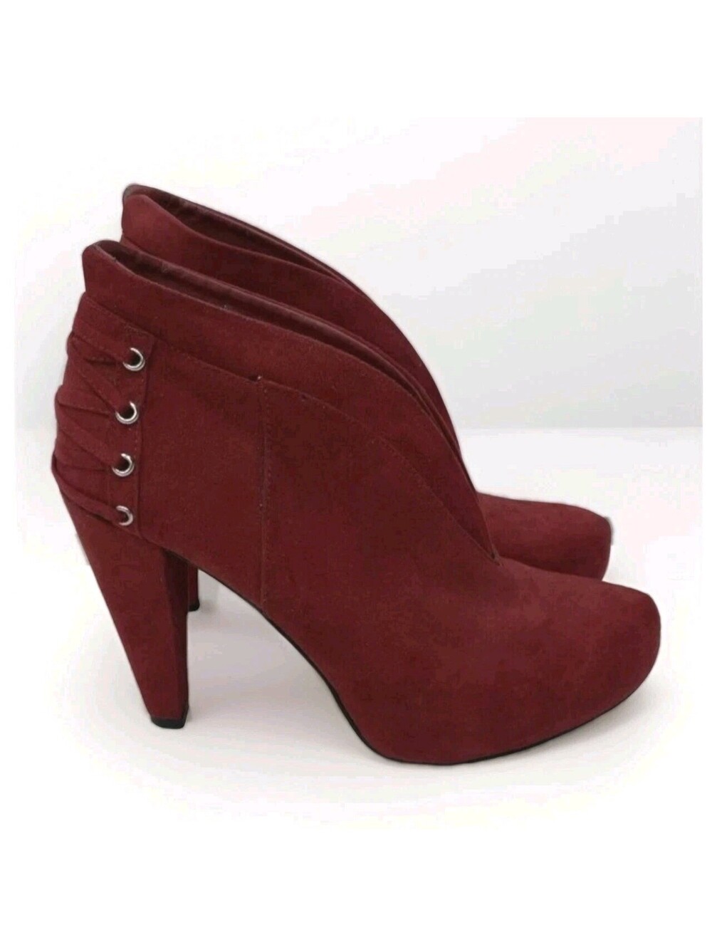 G By Guess Womens 8.5M Suede Red Heels Laced Sexy Booties